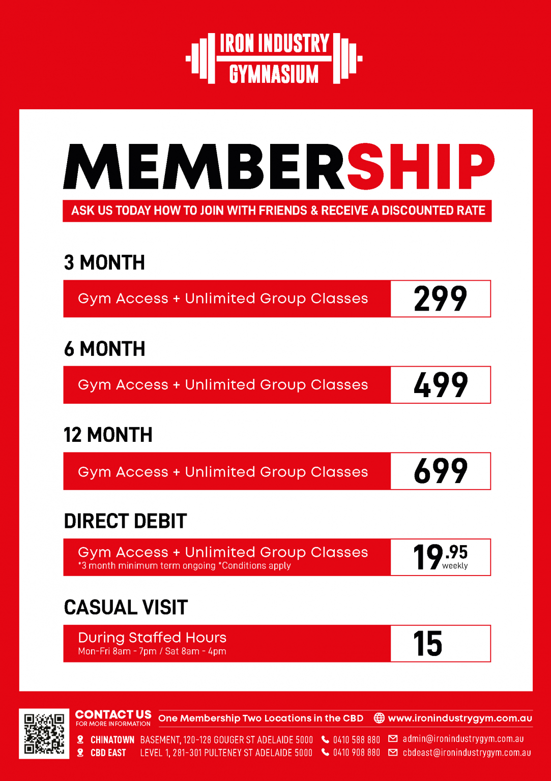 CBD East Gym Membership Pricing - Iron Industry Gym