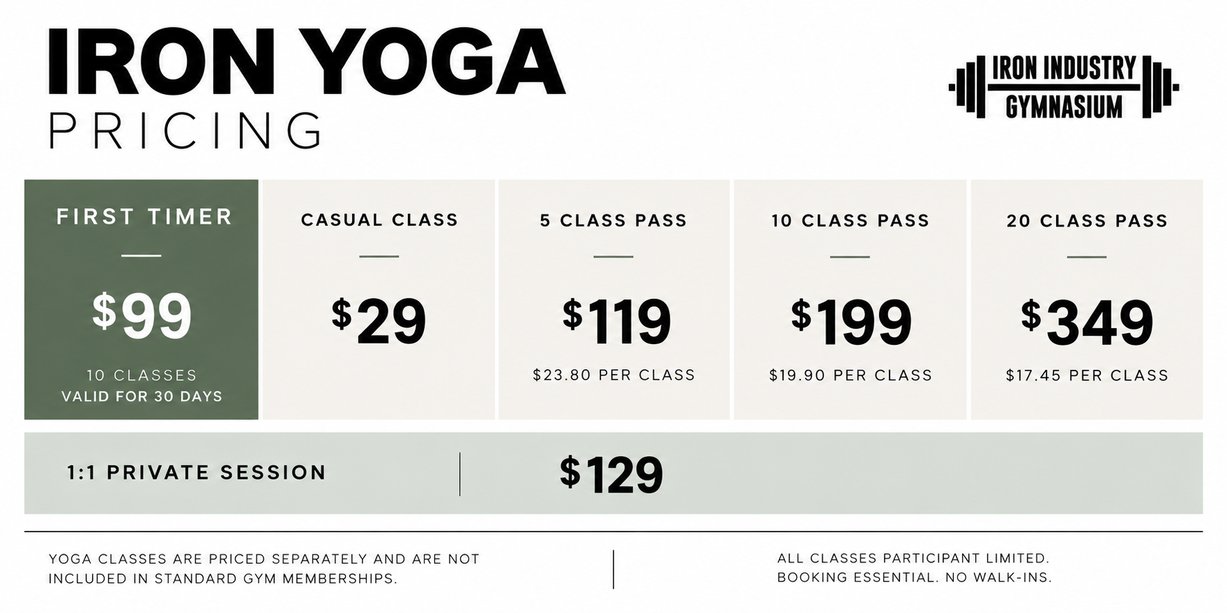 yoga pricing